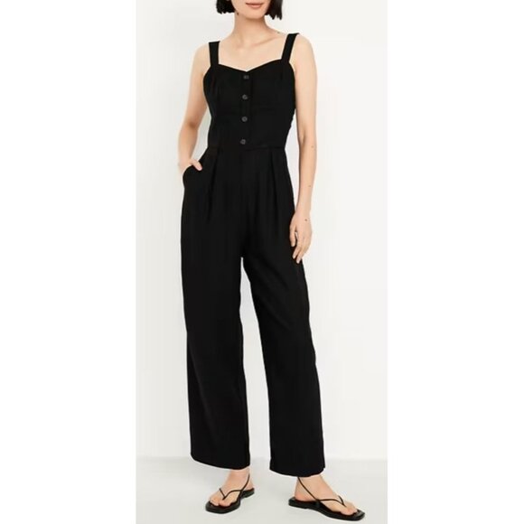 Old Navy Pants - Old Navy Button-Front Linen-Blend Cami Jumpsuit in Black Jack Size S